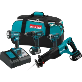 Makita 18 V LXT Lithium-Ion Cordless 4 piece Combo Kit - XT407