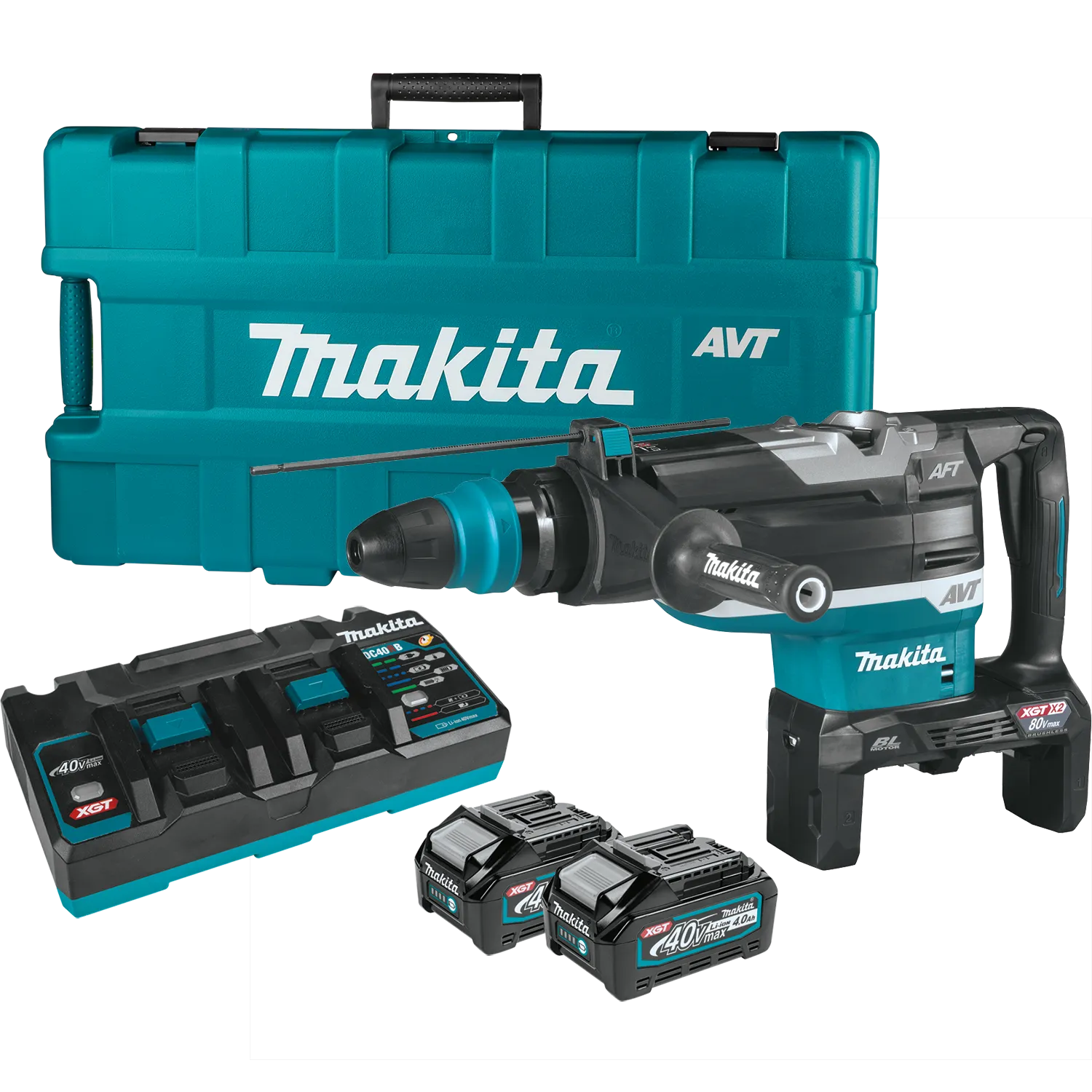 Makita (GRH06PM) 80V Max (40V Max X2) XGT Brushless 2 In. AVT Rotary Hammer Kit, accepts SDS-MAX bits, AFT, AWS Capable