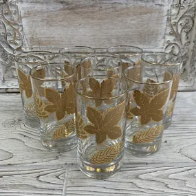 MCM Libbey Gold Leaf Highball Glasses/Tumblers Set of 8 /cb