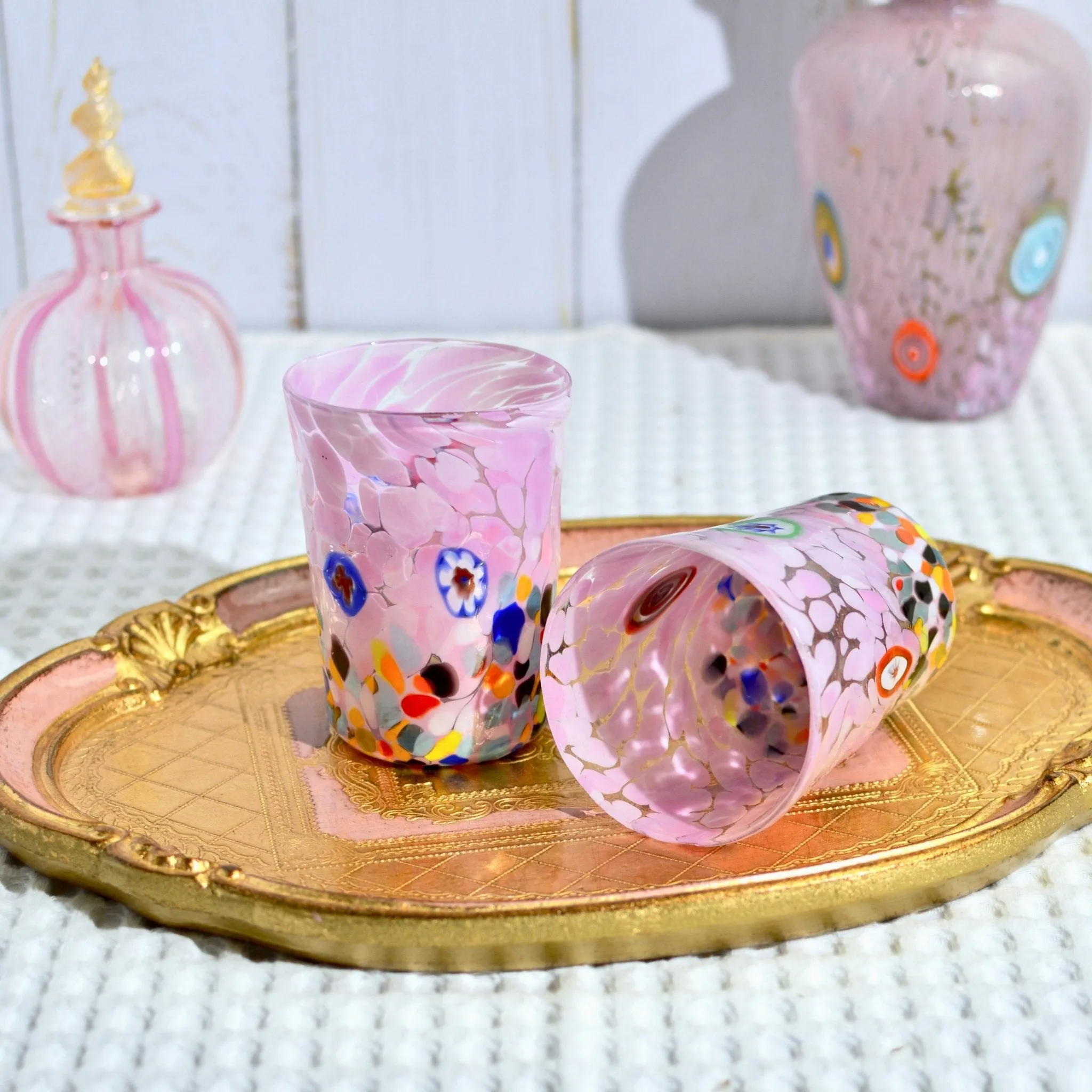 Medici Murano Glass Tumbler, Millefiori Drinking Glasses