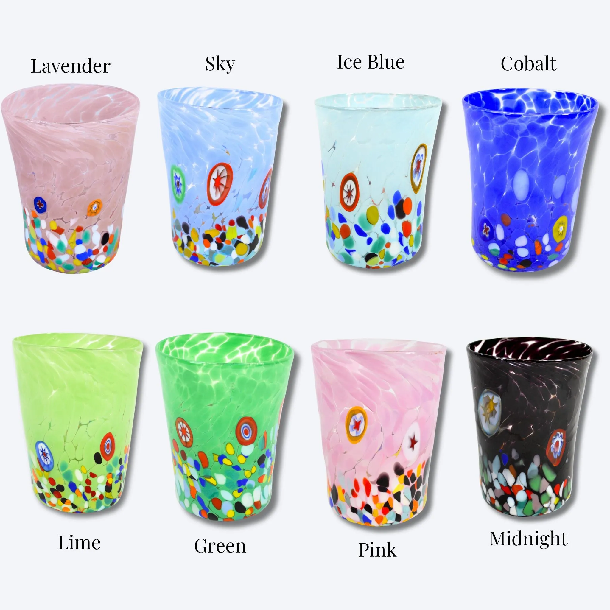 Medici Murano Glass Tumbler, Millefiori Drinking Glasses
