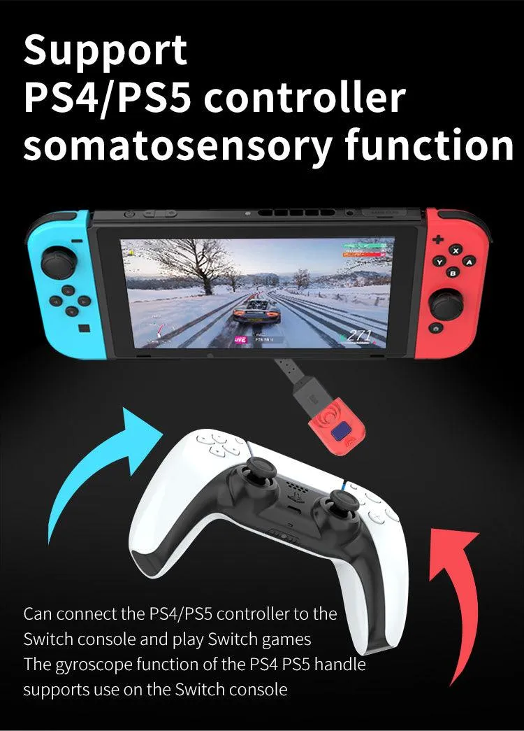 PC/Switch/Android Wireless Receiver For Bluetooth Game Controllers: Converter for Switch Pro, PS5, PS4 Controllers