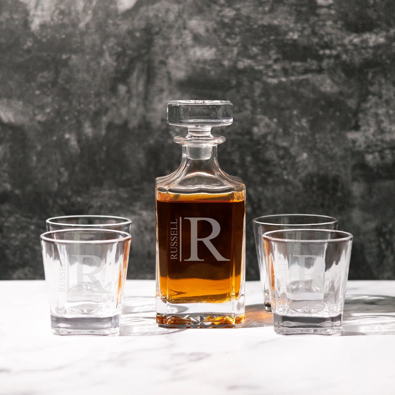 Personalized Heritage Decanter Set with 4 Custom Glasses
