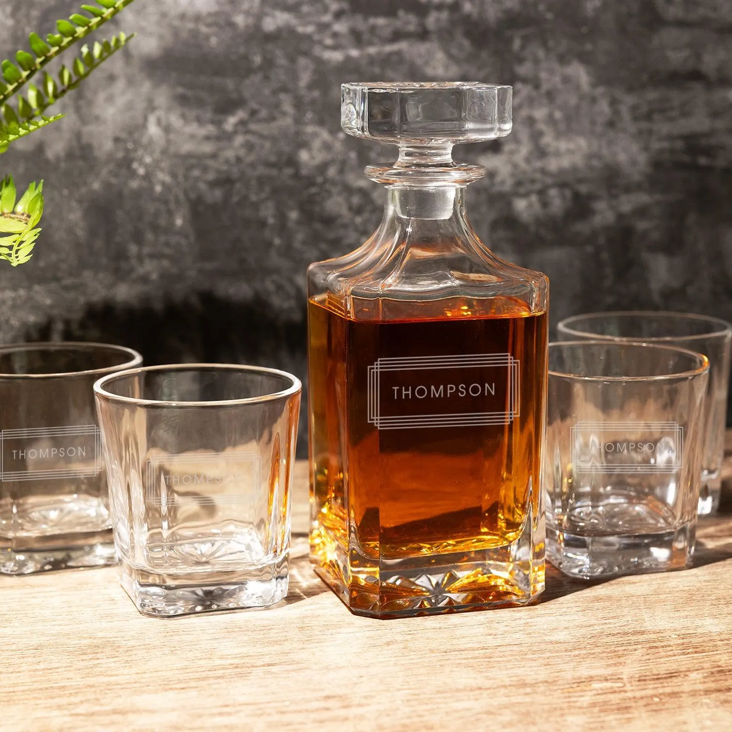 Personalized Heritage Decanter Set with 4 Custom Glasses
