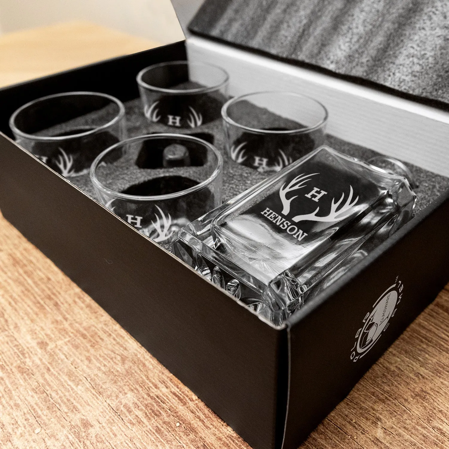 Personalized Heritage Decanter Set with 4 Custom Glasses