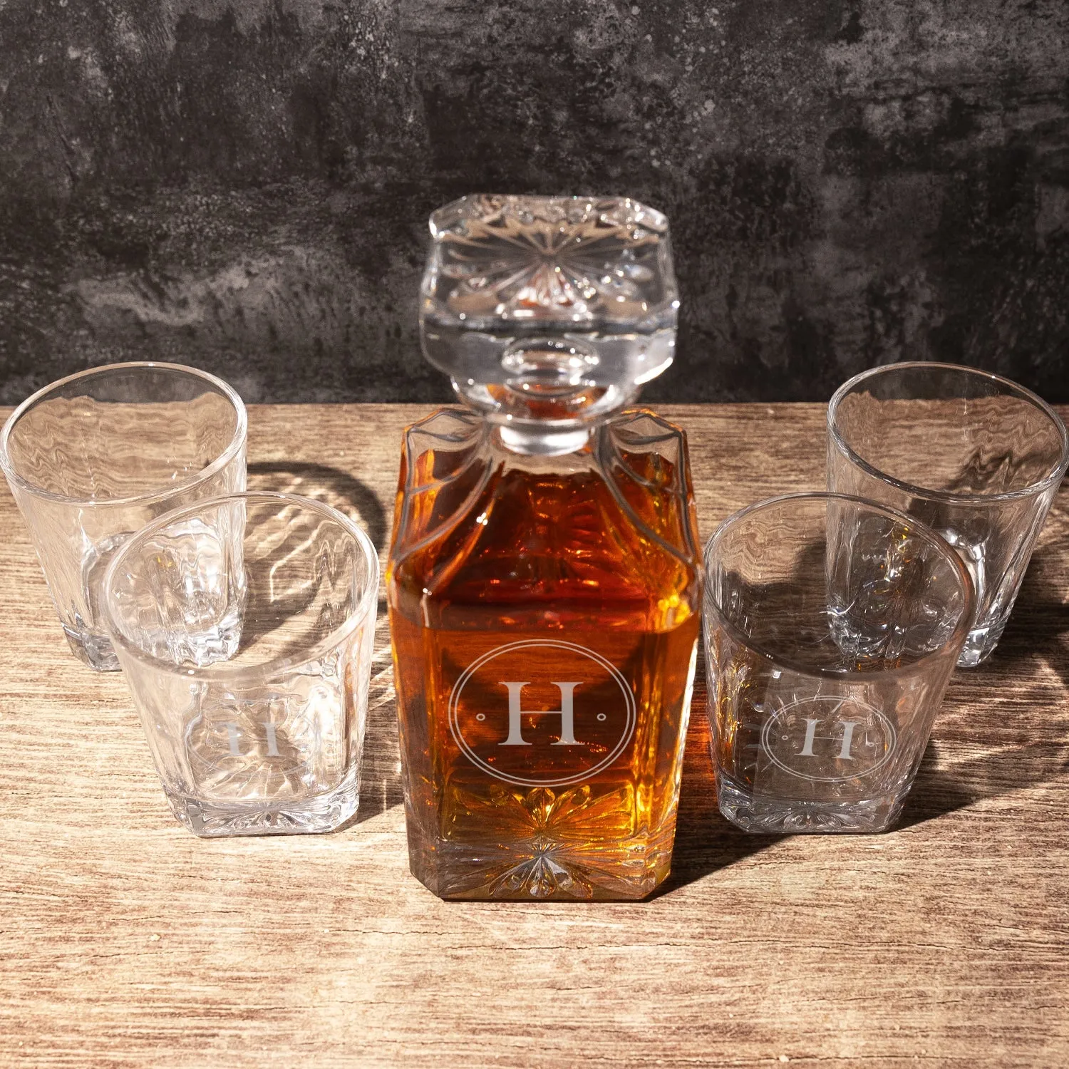 Personalized Heritage Decanter Set with 4 Custom Glasses