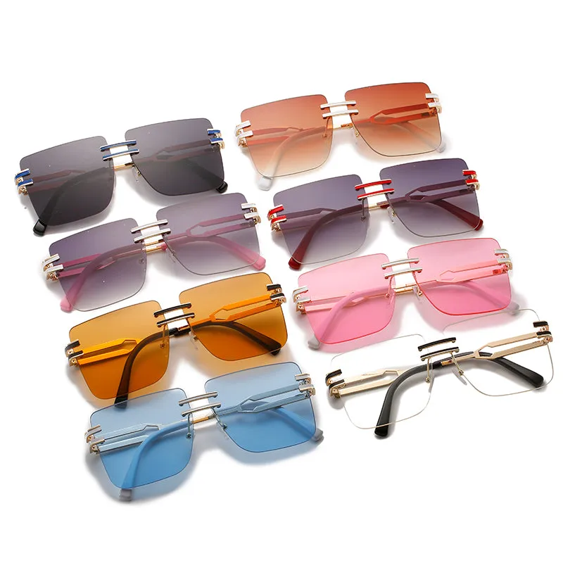 Personalized large frame painted double beam square frameless ink sunglasses