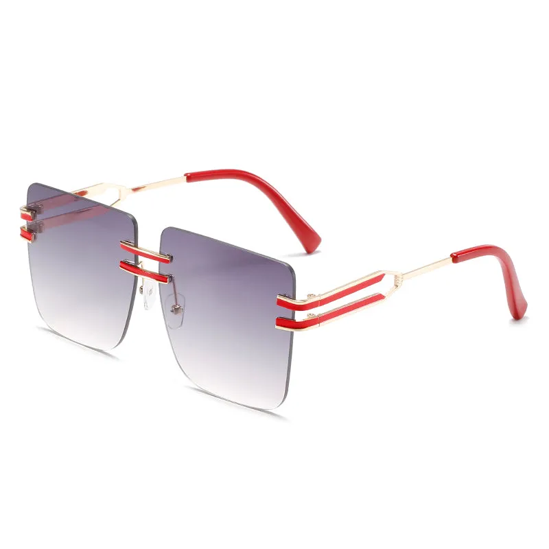 Personalized large frame painted double beam square frameless ink sunglasses
