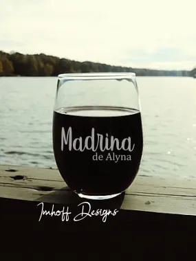 Personalized Madrina Gift  | Wine Glass | Madrina script