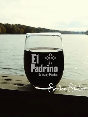 Personalized Padrino Gift | Wine Glass | El Padrino With Cross