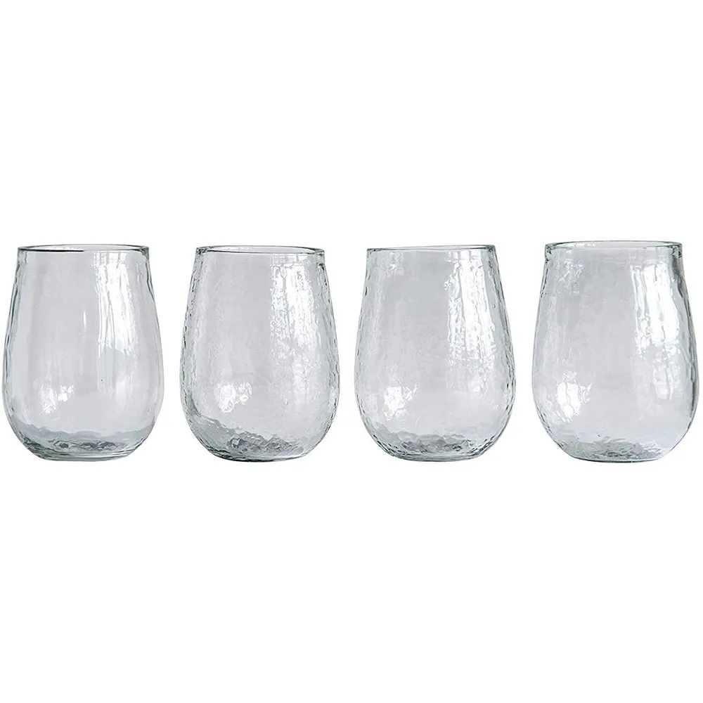 Premium Collection Hand Blown Stemless Wine Glasses, Made of Recycled Glass, 14oz. - Set of 4