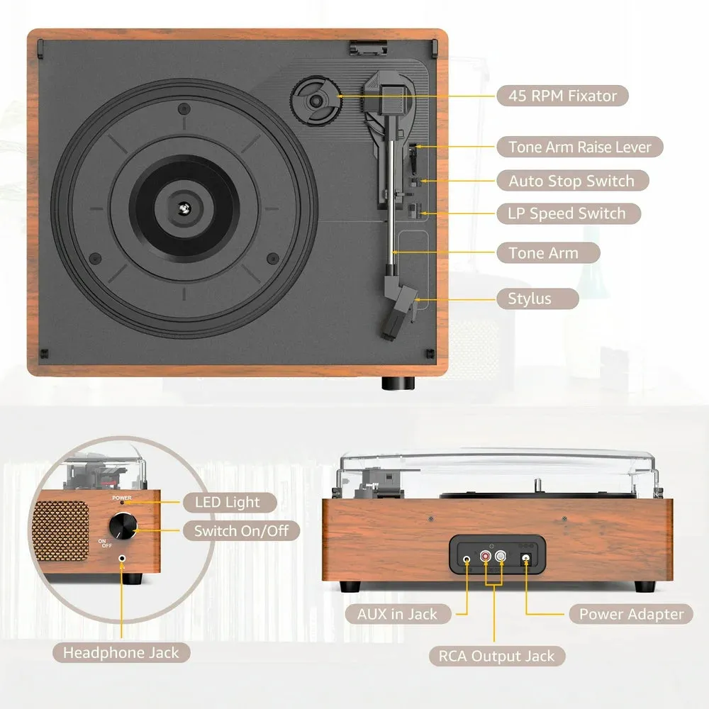 Record Player Turntable Bluetooth Vinyl Record Player Wireless Audio Turntable, Orange