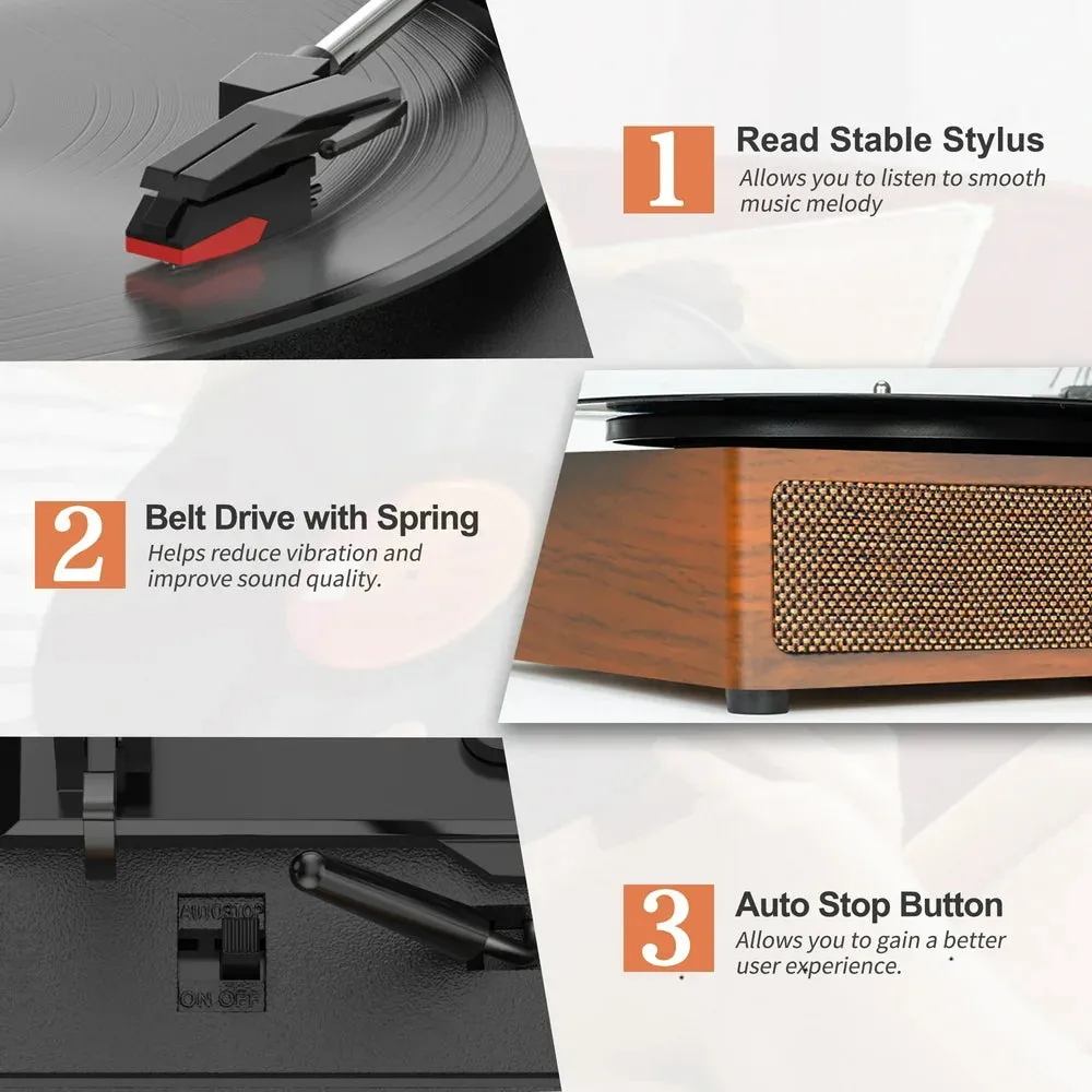 Record Player Turntable Bluetooth Vinyl Record Player Wireless Audio Turntable, Orange