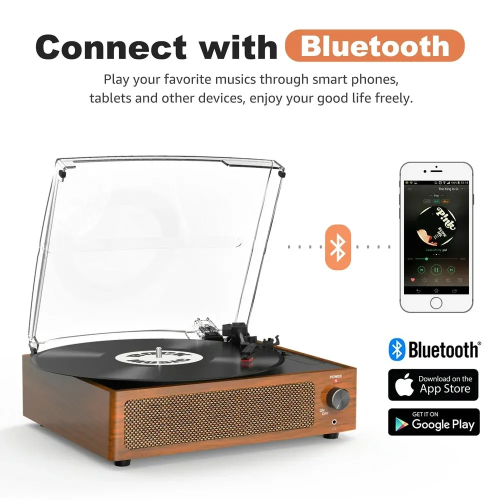 Record Player Turntable Bluetooth Vinyl Record Player Wireless Audio Turntable, Orange