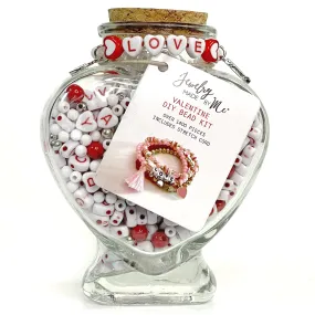 Red & White Valentine Heart Bead Jar
