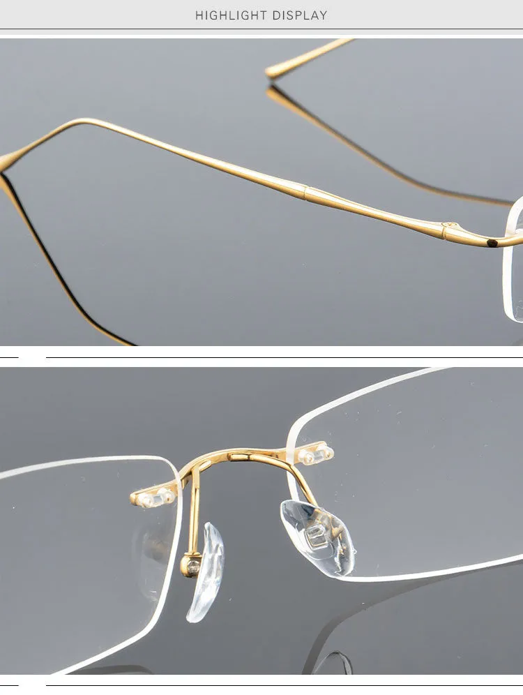 Reven Jate Men's Rimless Rectangle Titanium Eyeglasses 632