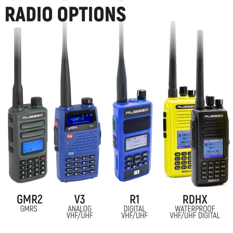 Rugged Radios Enduro Moto Kit - Includes Helmet Kit and Compact Harness Cable - GMR2 - GMRS Radio and Hand Mic