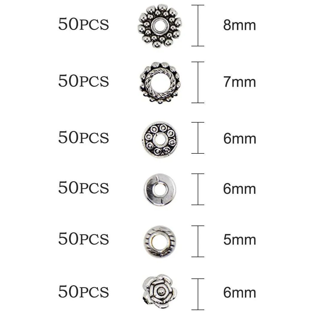 Silver metal spacer beads kit, 300pcs assorted tibetan styles, Nickel free