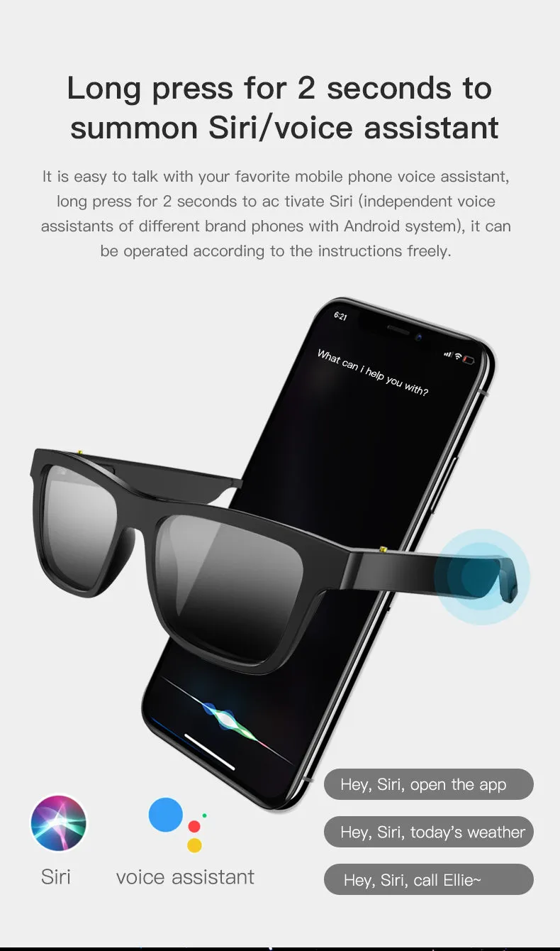 Smart Bone Conduction Bluetooth Music, Call Game Headset Sun Glasses