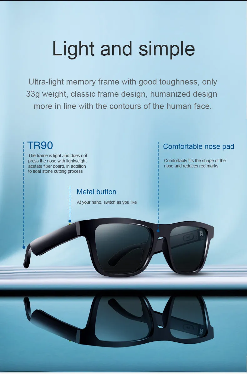 Smart Bone Conduction Bluetooth Music, Call Game Headset Sun Glasses