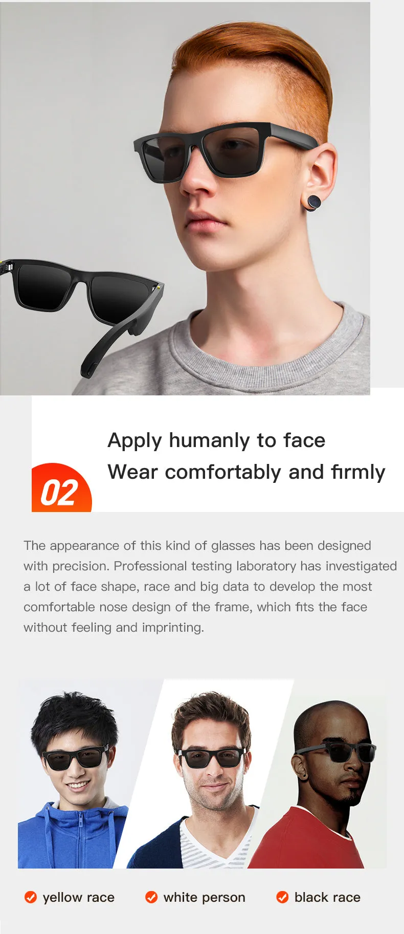 Smart Bone Conduction Bluetooth Music, Call Game Headset Sun Glasses