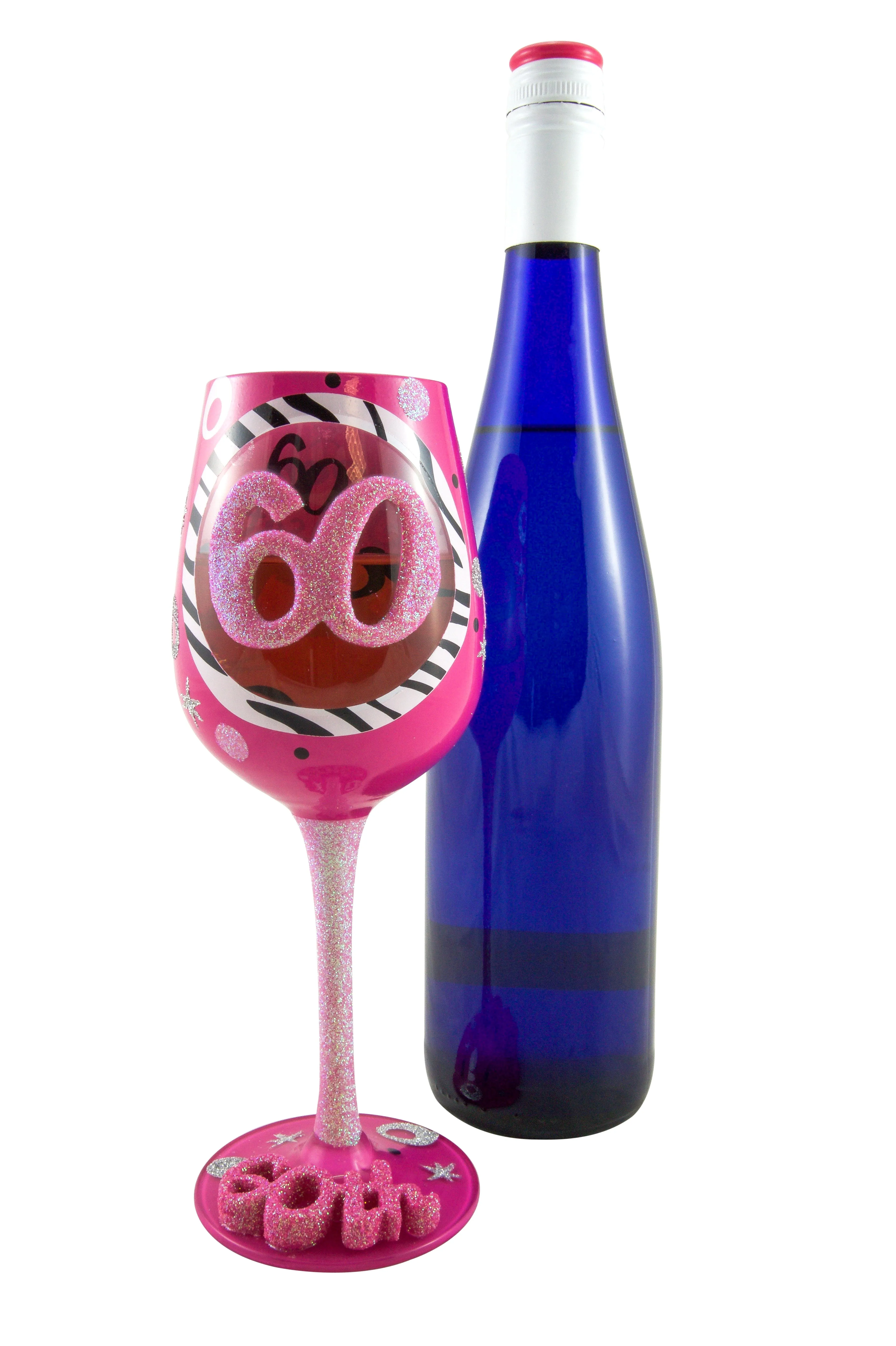 Top Shelf 60th Birthday Hand Painted Wine Glass