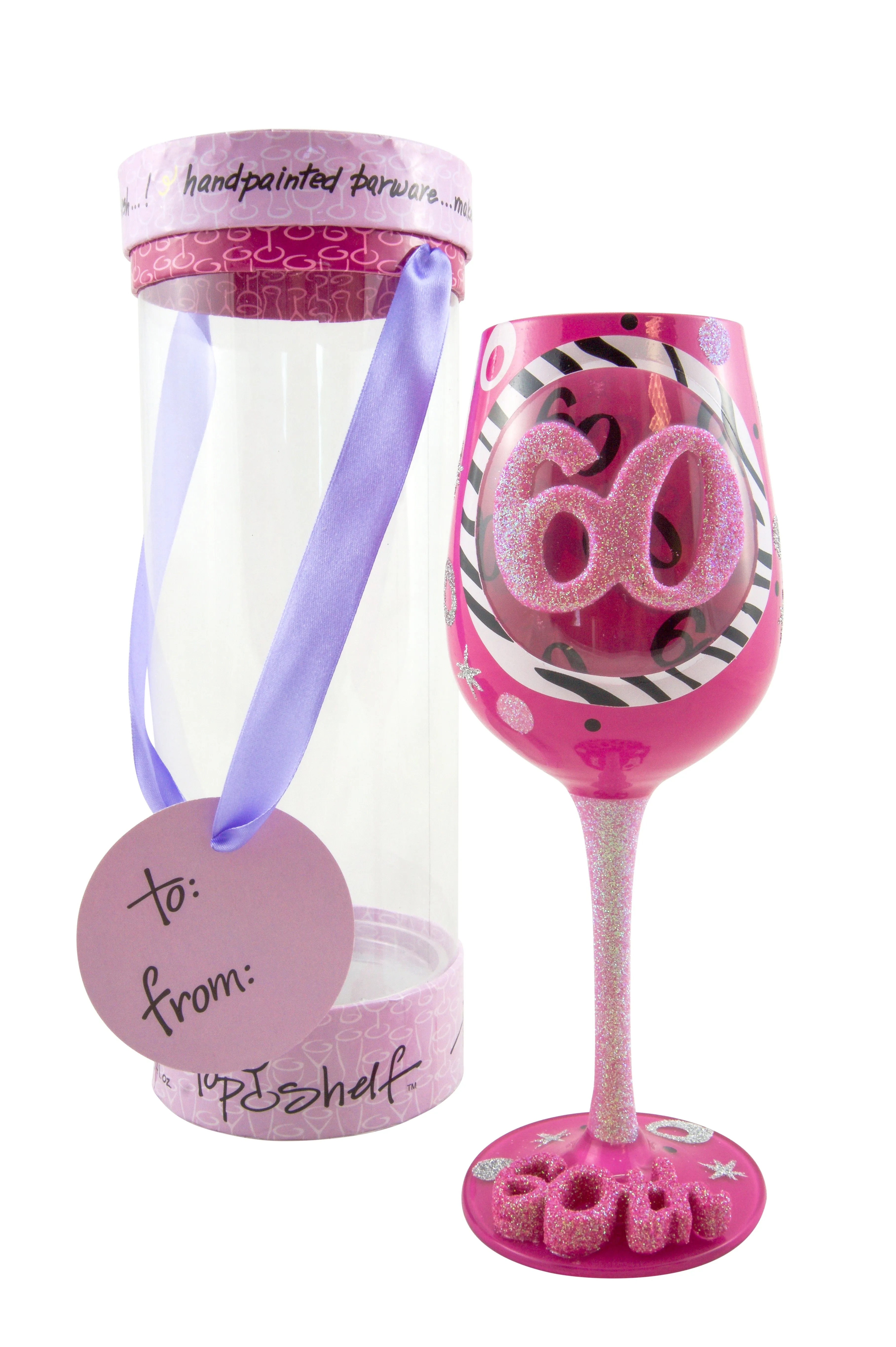 Top Shelf 60th Birthday Hand Painted Wine Glass