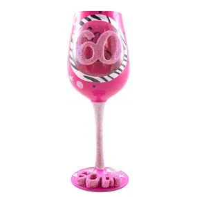 Top Shelf 60th Birthday Hand Painted Wine Glass