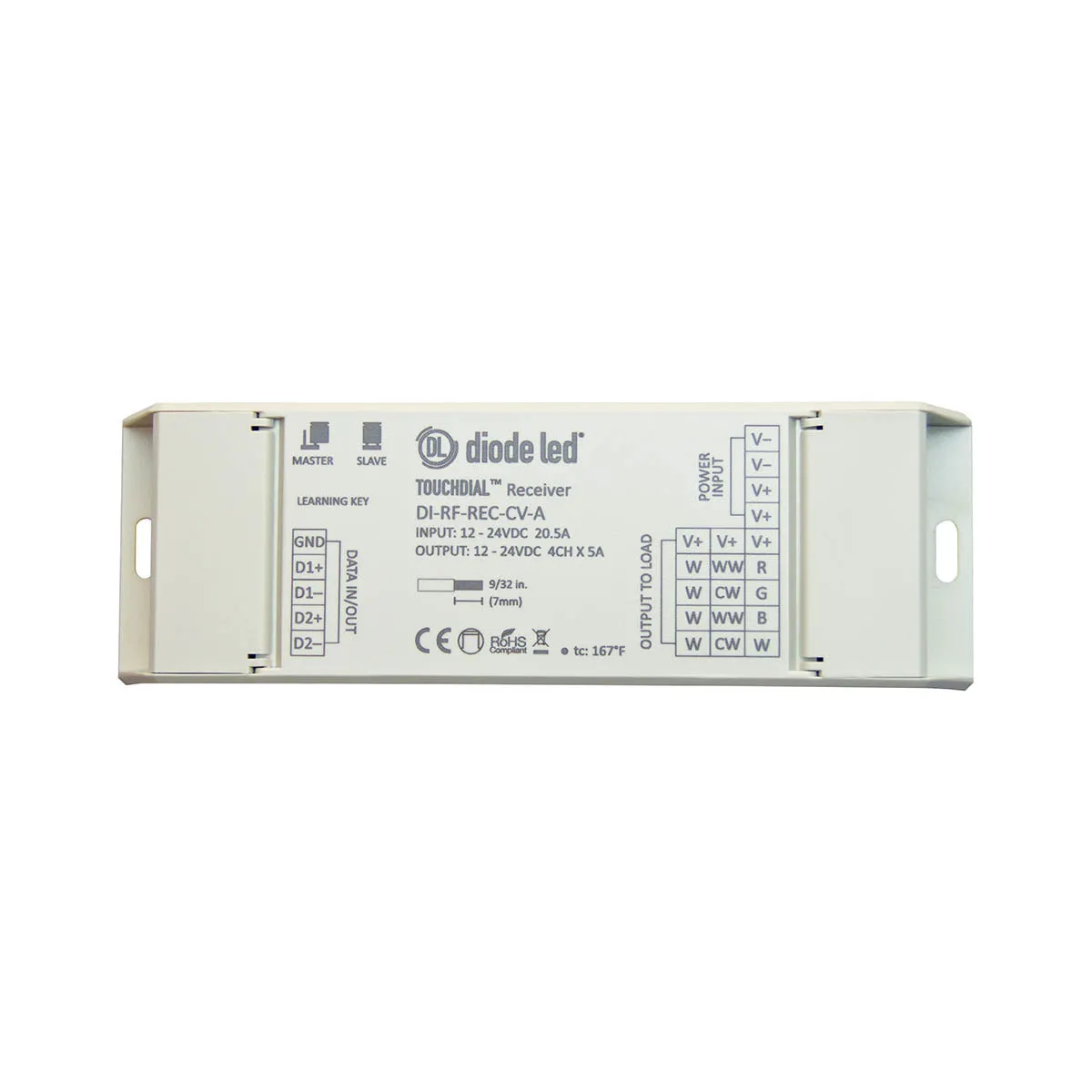 TOUCHDIAL WiFi RGBW Color Control Receiver, 4 Channels, 12-24VDC, 5A