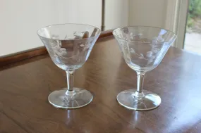 Vintage Cut Glass Cocktail or Champagne Glasses, Pair