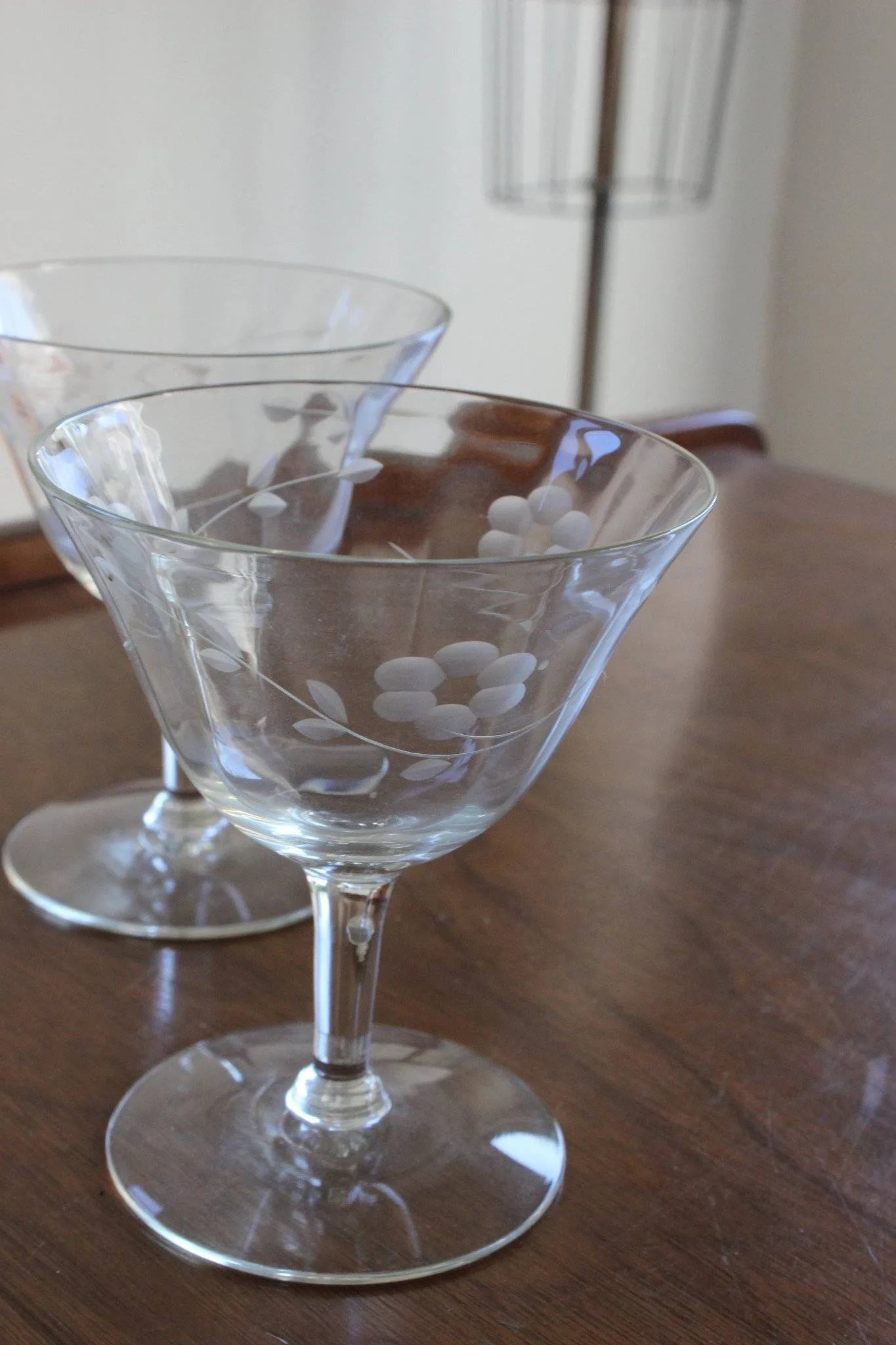 Vintage Cut Glass Cocktail or Champagne Glasses, Pair